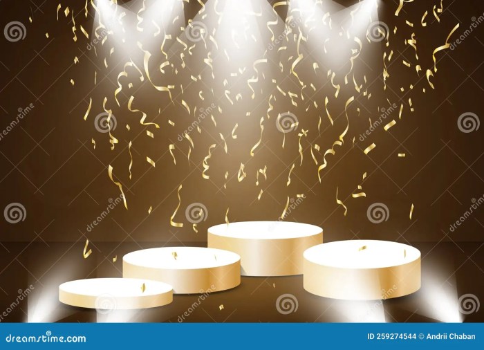 Golden Podium with a Spotlight on a Dark Background, Falling Golden ...